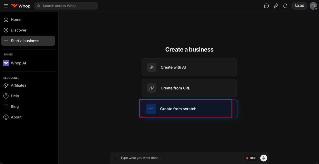 Select Create from scratch