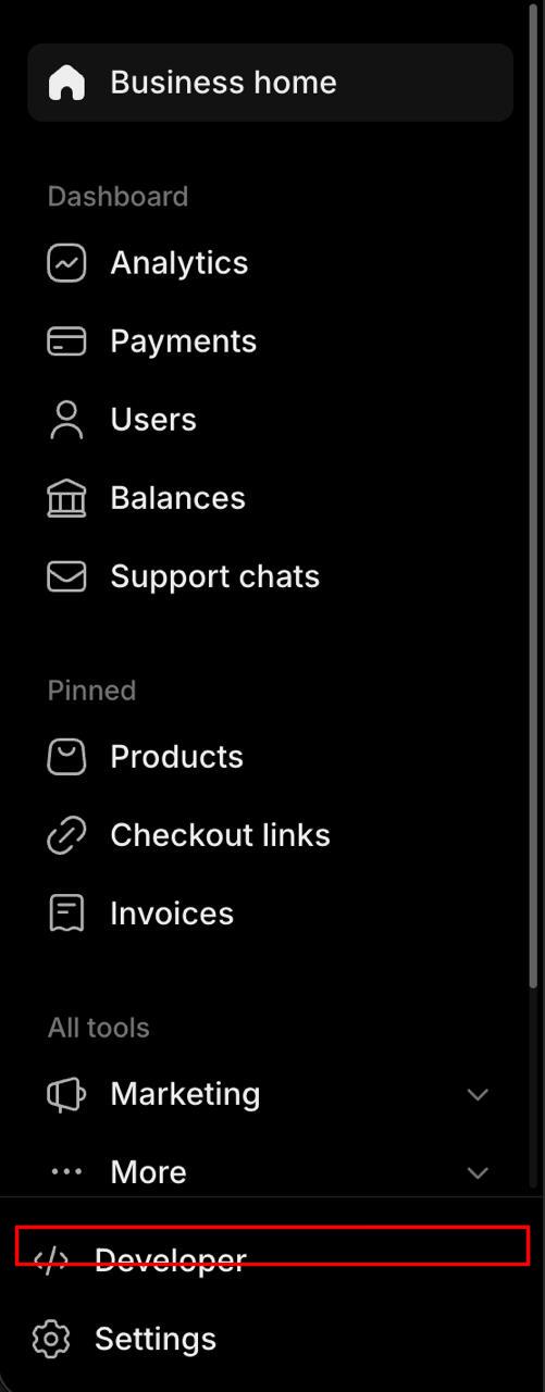 Click Developer in sidebar